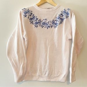 ✨SALE✨ Alibi White Knit Sweater with Floral Embroidery